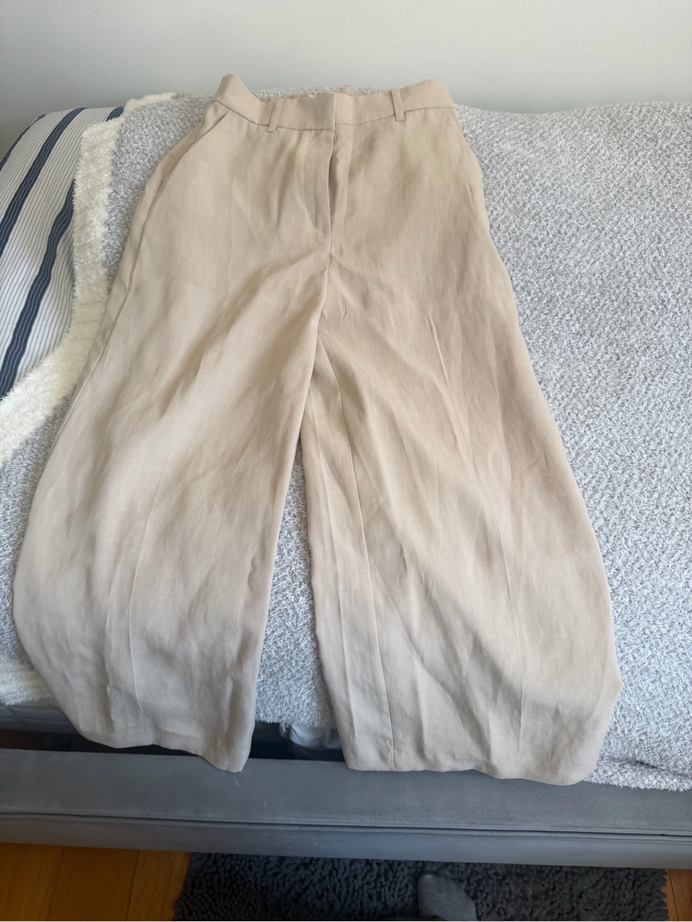 Wide-Leg Linen Blend Pants in Light Beige